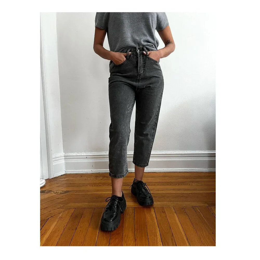 Boyfriend High Rise Washed Black Jeans • Relaxed Fit • Non-Stretch